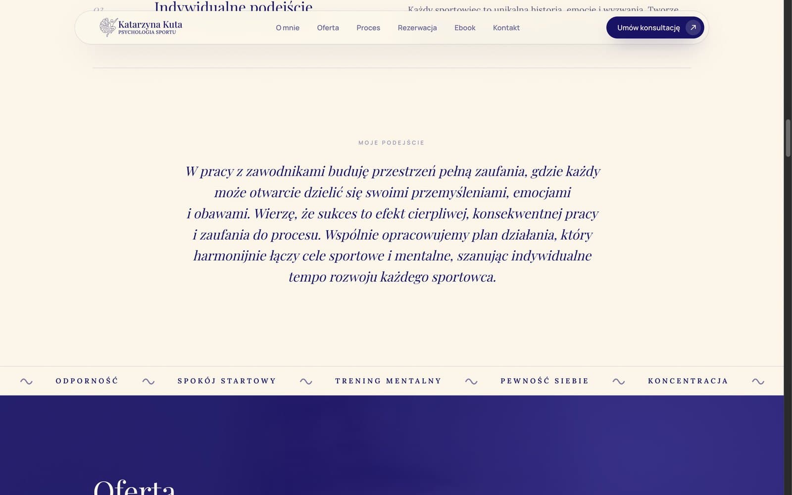 Sekcja o podejsciu do pracy z zawodnikami