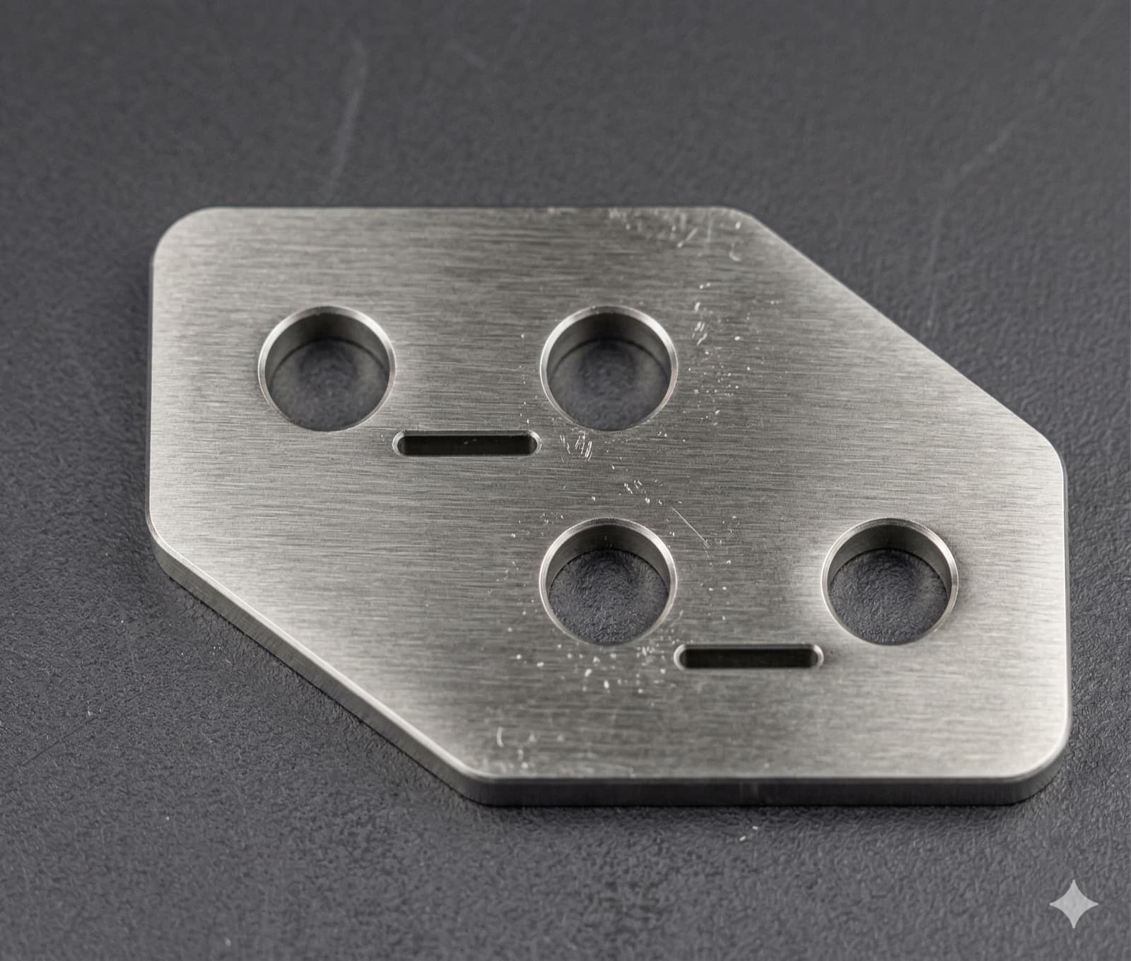 Zblizenie na frezowana plytke aluminiowa, szczotkowane wykonczenie z otworami pod sterowanie