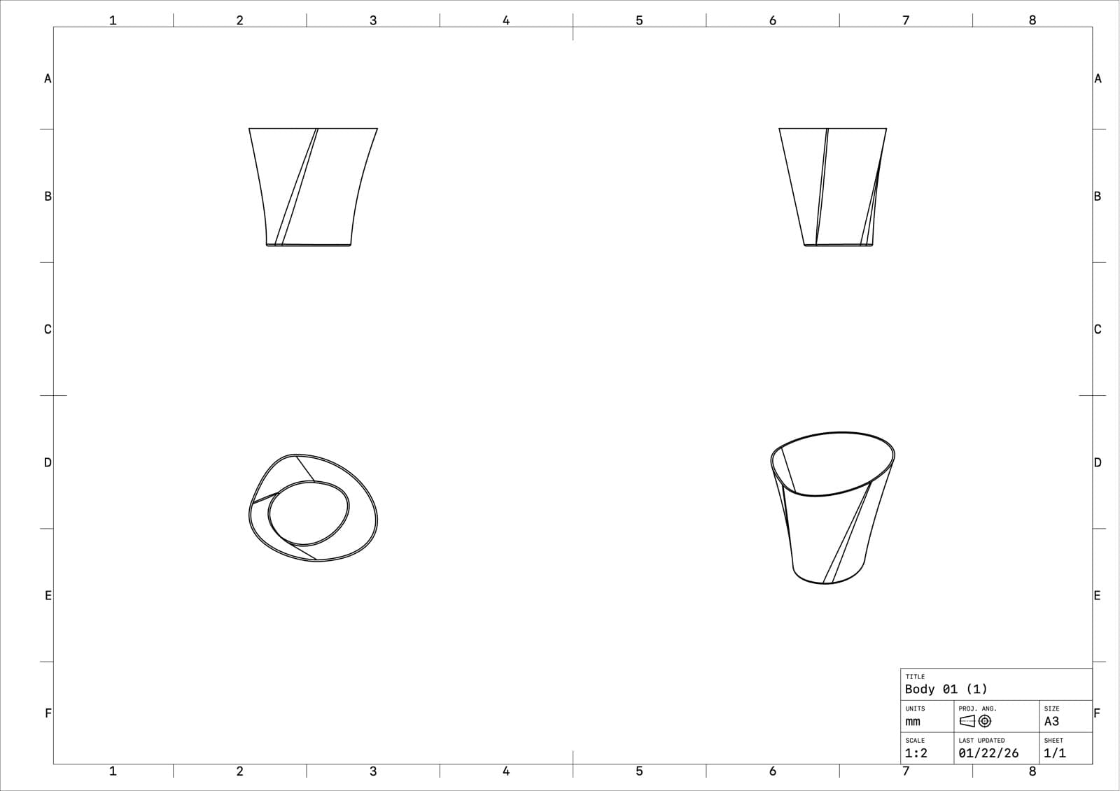 Rysunek techniczny CAD korpusu lampy do sali PANACEUM